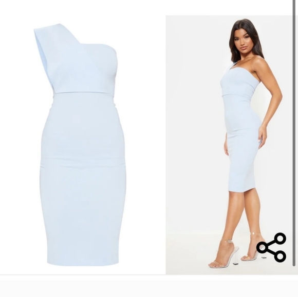 Pretty Little Thing Bandage / Body Con Curve fitting Dress Baby Blue - Picture 3 of 3